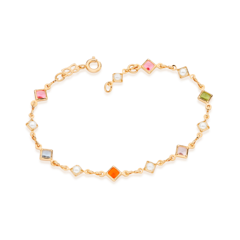 550672 PULSEIRA ROMMANEL CRISTAIS COLORIDOS E PEROLAS